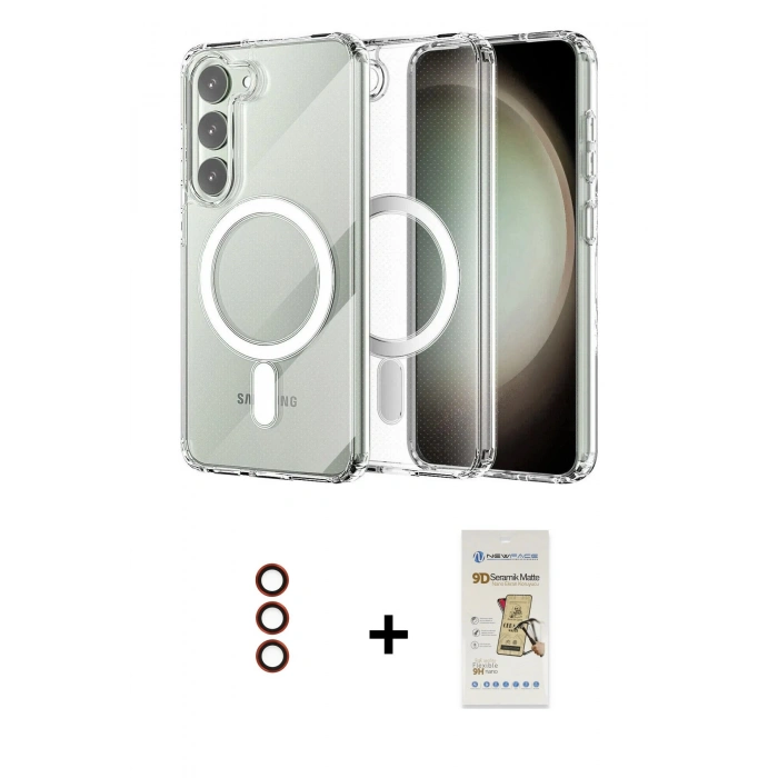 MARSİLYAN™- Galaxy S23 Plus Kılıf Ahenk Yansıma Prime - Siyah Mat Seramik Nano Ekran Koruyucu + Metal Kamera Lens - KI