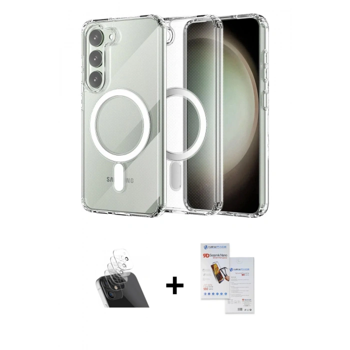 MARSİLYAN™- Galaxy S23 Plus Kılıf Ahenk Yansıma Prime - Siyah Seramik Nano Ekran Koruyucu + Kamera Lens Koruma Cam - SF