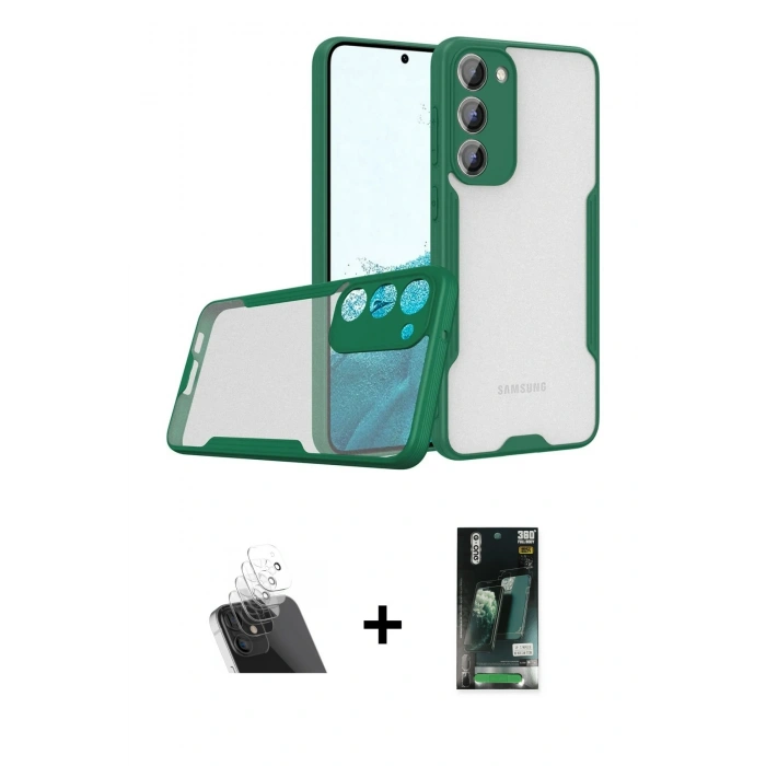 MARSİLYAN™- Galaxy S23 Plus Kılıf Atlas Asil Serisi - Şeffaf 360 Full Body Arka Koruyucu + Kamera Lens Koruma Cam - SF