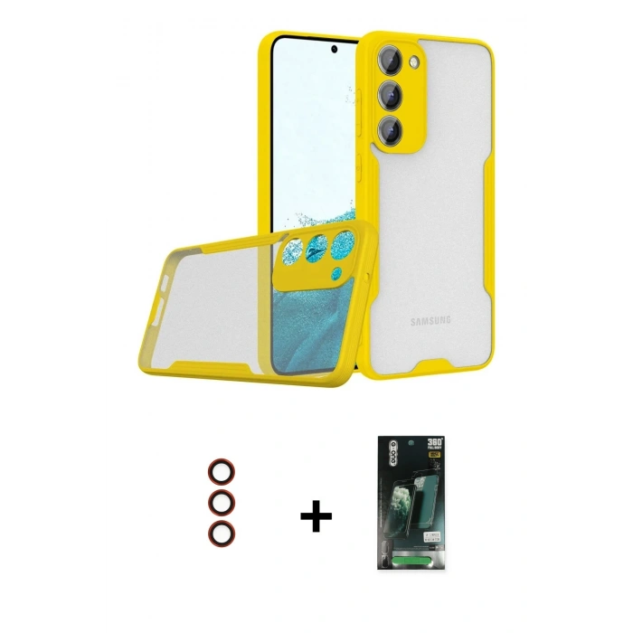 MARSİLYAN™- Galaxy S23 Plus Kılıf Atlas Asil Serisi - Şeffaf 360 Full Body Arka Koruyucu + Metal Kamera Lens - KI