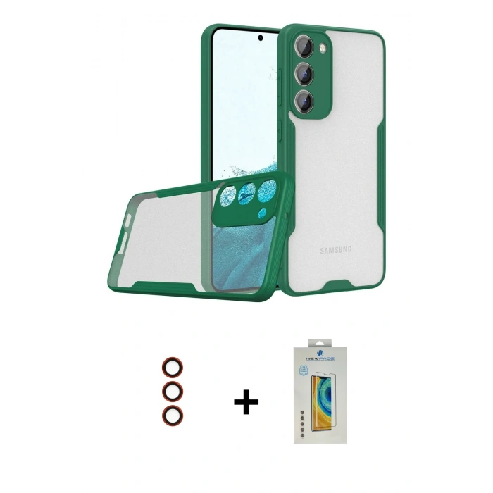 MARSİLYAN™- Galaxy S23 Plus Kılıf Atlas Asil Serisi - Şeffaf Polymer Nano Ekran Koruyucu + Metal Kamera Lens - KI