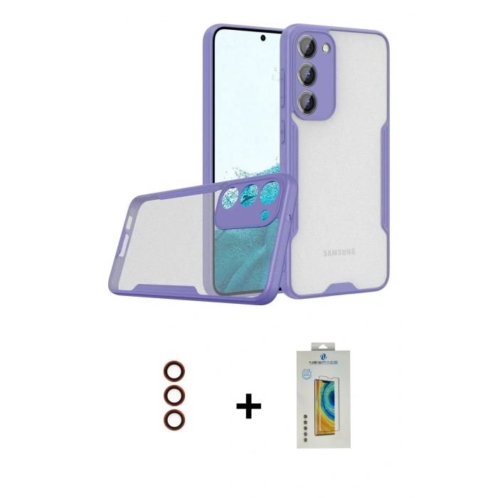 MARSİLYAN™- Galaxy S23 Plus Kılıf Atlas Asil Serisi - Şeffaf Polymer Nano Ekran Koruyucu + Metal Kamera Lens - KI