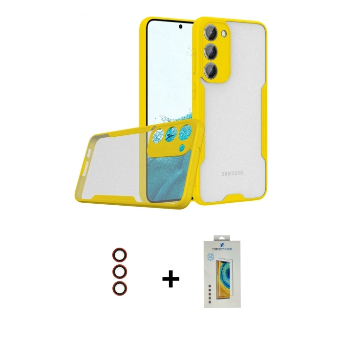 MARSİLYAN™- Galaxy S23 Plus Kılıf Atlas Asil Serisi - Şeffaf Polymer Nano Ekran Koruyucu + Metal Kamera Lens - KI