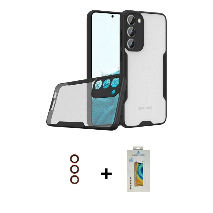 MARSİLYAN™- Galaxy S23 Plus Kılıf Atlas Asil Serisi - Şeffaf Polymer Nano Ekran Koruyucu + Metal Kamera Lens - KI