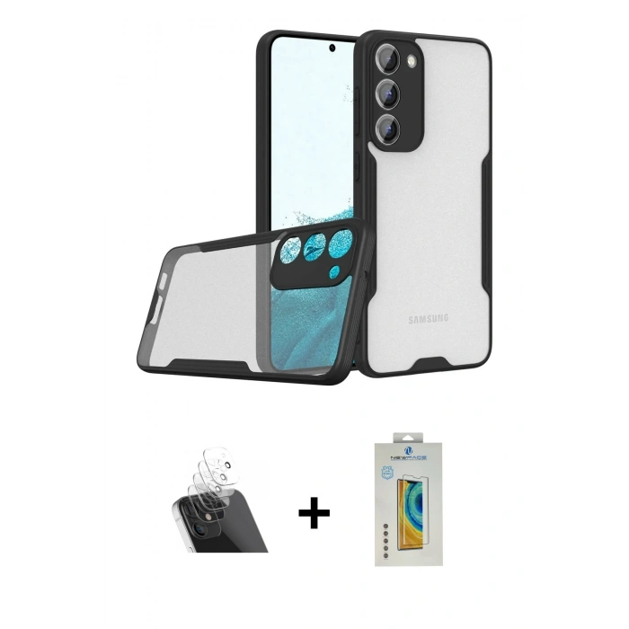 MARSİLYAN™- Galaxy S23 Plus Kılıf Atlas Asil Serisi - Şeffaf Polymer Nano Ekran Koruyucu + Kamera Lens Koruma Cam - SF