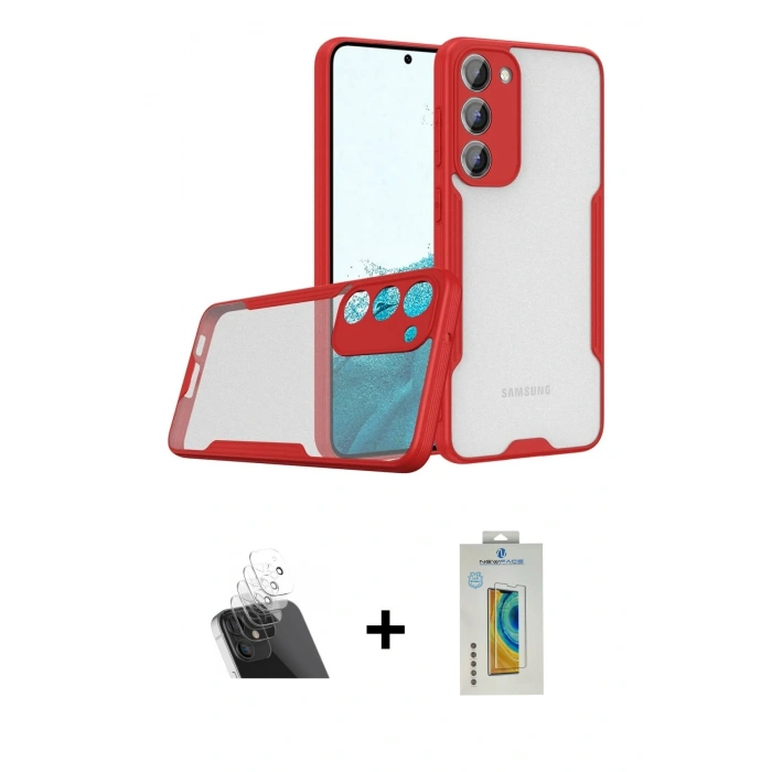 MARSİLYAN™- Galaxy S23 Plus Kılıf Atlas Asil Serisi - Şeffaf Polymer Nano Ekran Koruyucu + Kamera Lens Koruma Cam - SF