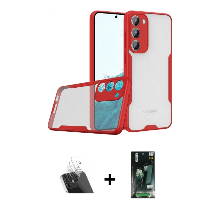 MARSİLYAN™- Galaxy S23 Plus Kılıf Atlas Asil Serisi - Siyah 360 Mat Full Body Arka Koruyucu + Kamera Lens Koruma Cam - SF