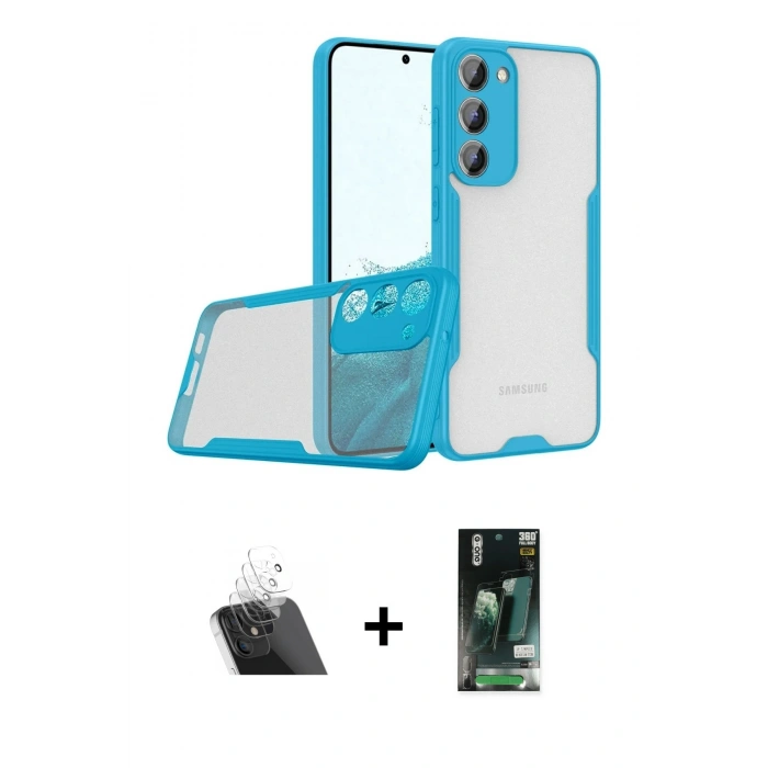 MARSİLYAN™- Galaxy S23 Plus Kılıf Atlas Asil Serisi - Siyah 360 Mat Full Body Arka Koruyucu + Kamera Lens Koruma Cam - SF