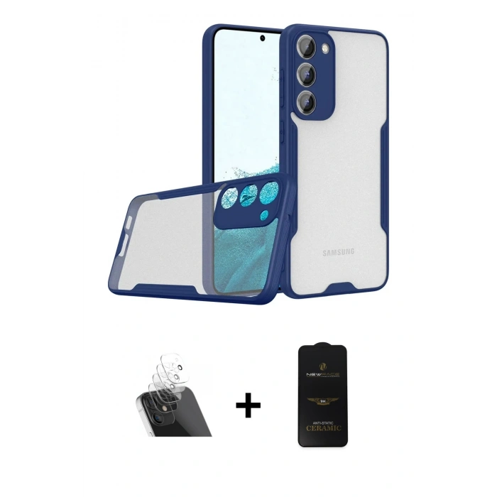 MARSİLYAN™- Galaxy S23 Plus Kılıf Atlas Asil Serisi - Siyah 6D Antistatik Mat Seramik Hayalet Nano Ekran Koruyucu + Kamera Lens Koruma Cam - SF