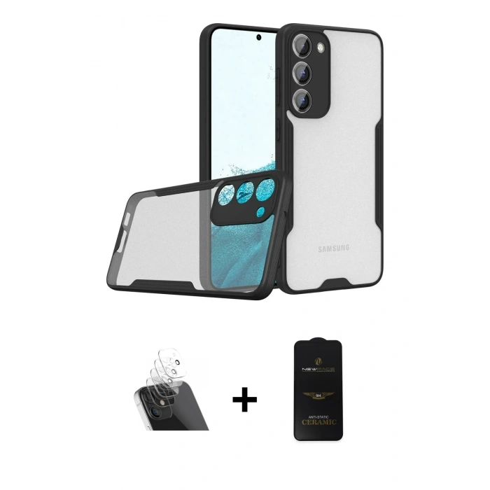 MARSİLYAN™- Galaxy S23 Plus Kılıf Atlas Asil Serisi - Siyah 6D Antistatik Mat Seramik Hayalet Nano Ekran Koruyucu + Kamera Lens Koruma Cam - SF