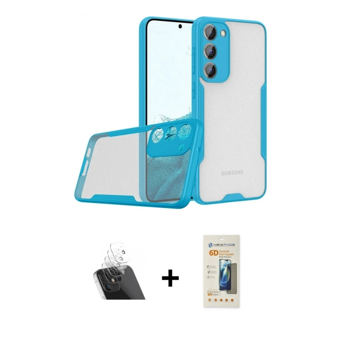 MARSİLYAN™- Galaxy S23 Plus Kılıf Atlas Asil Serisi - Siyah 6D Mat Seramik Hayalet Nano Ekran Koruyucu + Kamera Lens Koruma Cam - SF