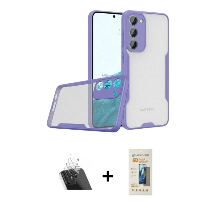 MARSİLYAN™- Galaxy S23 Plus Kılıf Atlas Asil Serisi - Siyah 6D Mat Seramik Hayalet Nano Ekran Koruyucu + Kamera Lens Koruma Cam - SF