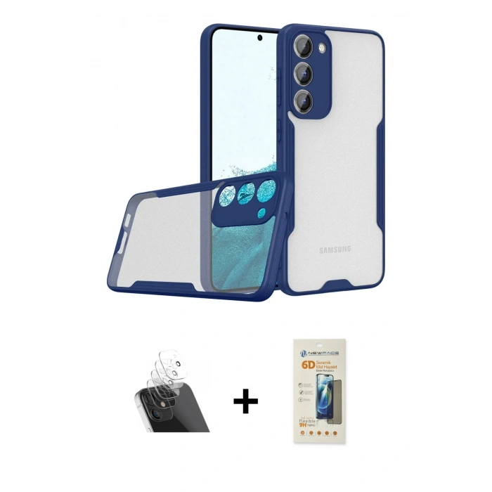 MARSİLYAN™- Galaxy S23 Plus Kılıf Atlas Asil Serisi - Siyah 6D Mat Seramik Hayalet Nano Ekran Koruyucu + Kamera Lens Koruma Cam - SF