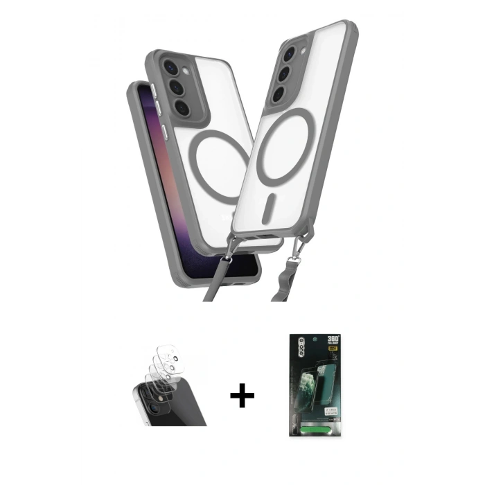 MARSİLYAN™- Galaxy S23 Plus Kılıf Atlas Doku Koleksiyonu - Şeffaf 360 Full Body Arka Koruyucu + Kamera Lens Koruma Cam - SF
