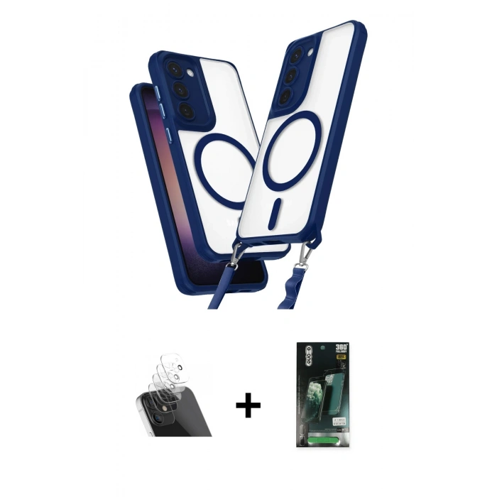 MARSİLYAN™- Galaxy S23 Plus Kılıf Atlas Doku Koleksiyonu - Şeffaf 360 Full Body Arka Koruyucu + Kamera Lens Koruma Cam - SF