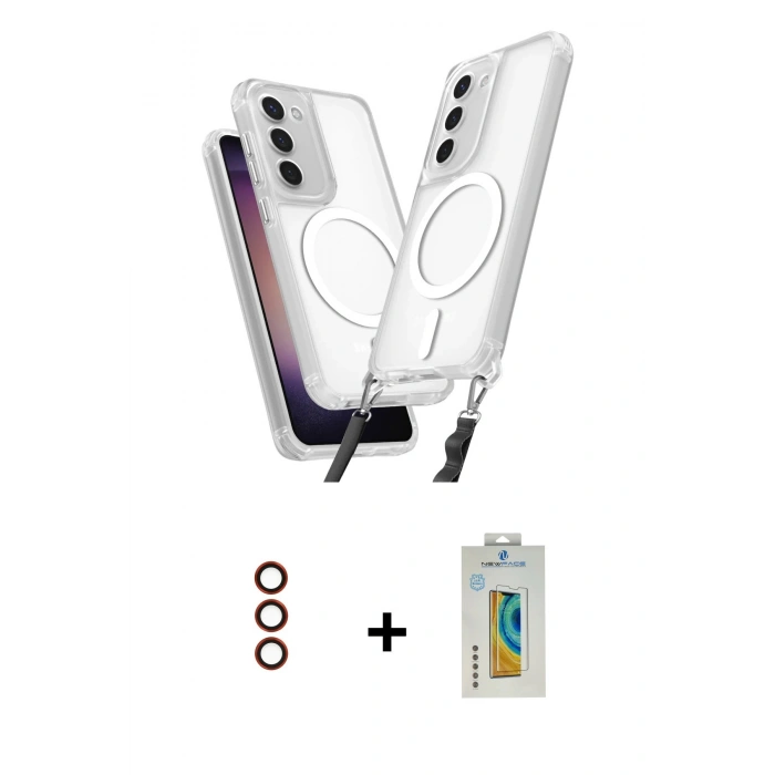 MARSİLYAN™- Galaxy S23 Plus Kılıf Atlas Doku Koleksiyonu - Şeffaf Polymer Nano Ekran Koruyucu + Metal Kamera Lens - KI