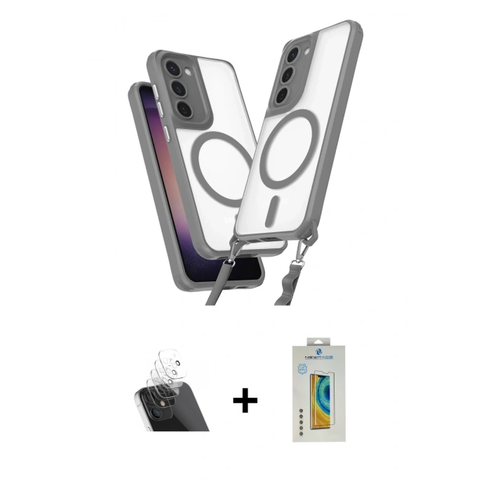 MARSİLYAN™- Galaxy S23 Plus Kılıf Atlas Doku Koleksiyonu - Şeffaf Polymer Nano Ekran Koruyucu + Kamera Lens Koruma Cam - SF