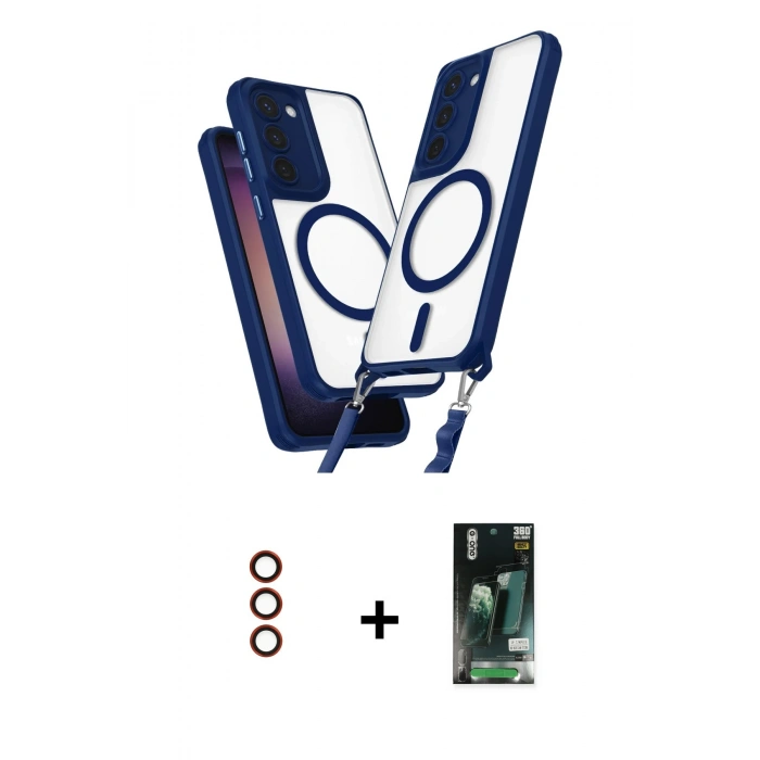 MARSİLYAN™- Galaxy S23 Plus Kılıf Atlas Doku Koleksiyonu - Siyah 360 Mat Full Body Arka Koruyucu + Metal Kamera Lens - KI
