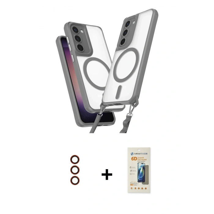 MARSİLYAN™- Galaxy S23 Plus Kılıf Atlas Doku Koleksiyonu - Siyah 6D Mat Seramik Hayalet Nano Ekran Koruyucu + Metal Kamera Lens - KI