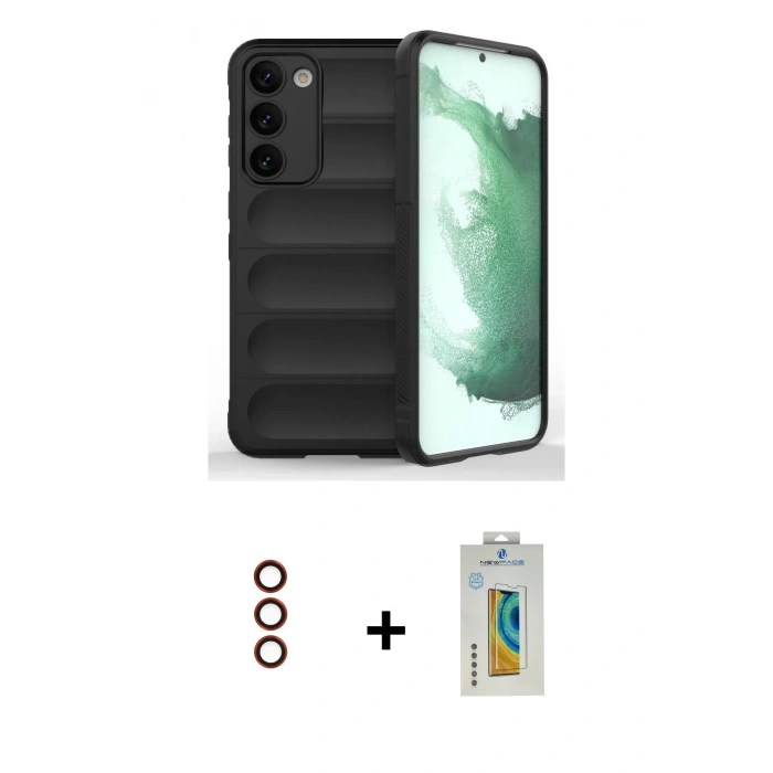 MARSİLYAN™- Galaxy S23 Plus Kılıf Atlas Koleksiyonu - Şeffaf Polymer Nano Ekran Koruyucu + Metal Kamera Lens - KI