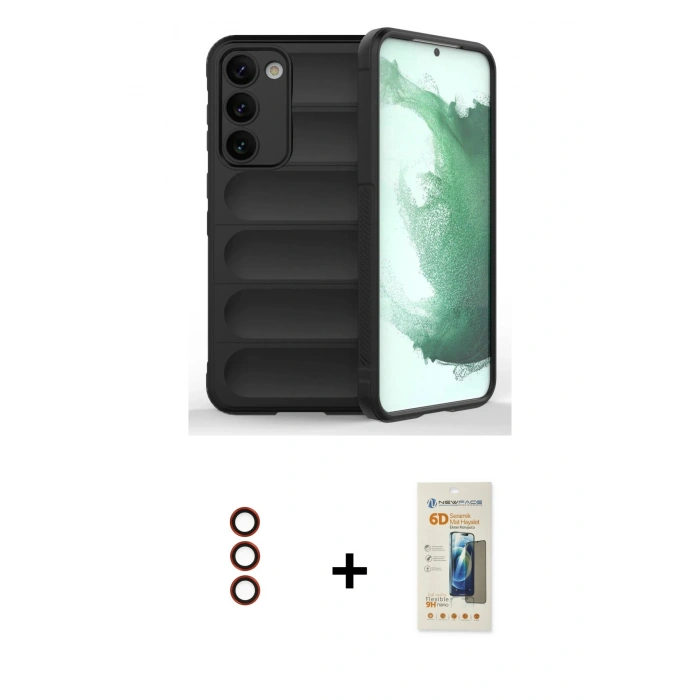 MARSİLYAN™- Galaxy S23 Plus Kılıf Atlas Koleksiyonu - Siyah 6D Mat Seramik Hayalet Nano Ekran Koruyucu + Metal Kamera Lens - KI