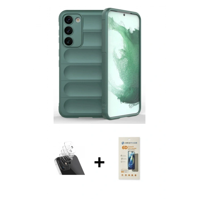 MARSİLYAN™- Galaxy S23 Plus Kılıf Atlas Koleksiyonu - Siyah 6D Mat Seramik Hayalet Nano Ekran Koruyucu + Kamera Lens Koruma Cam - SF