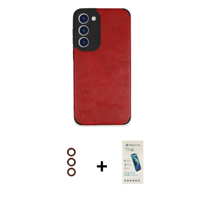 MARSİLYAN™- Galaxy S23 Plus Kılıf Doruk Asil Koleksiyonu - Şeffaf Pasifik Cam Ekran Koruyucu + Metal Kamera Lens - KI