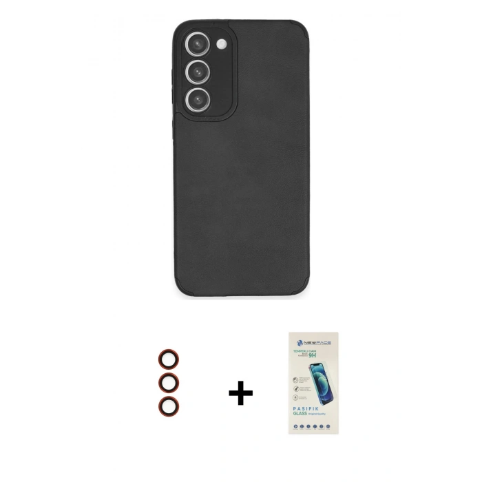 MARSİLYAN™- Galaxy S23 Plus Kılıf Doruk Asil Koleksiyonu - Şeffaf Pasifik Cam Ekran Koruyucu + Metal Kamera Lens - KI