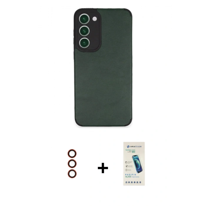 MARSİLYAN™- Galaxy S23 Plus Kılıf Doruk Asil Koleksiyonu - Şeffaf Pasifik Cam Ekran Koruyucu + Metal Kamera Lens - KI