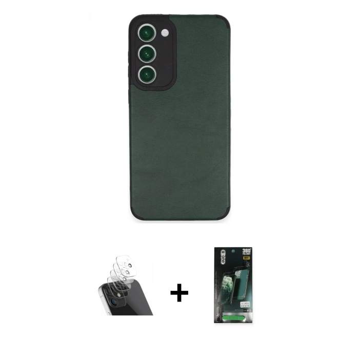 MARSİLYAN™- Galaxy S23 Plus Kılıf Doruk Asil Koleksiyonu - Siyah 360 Mat Full Body Arka Koruyucu + Kamera Lens Koruma Cam - SF