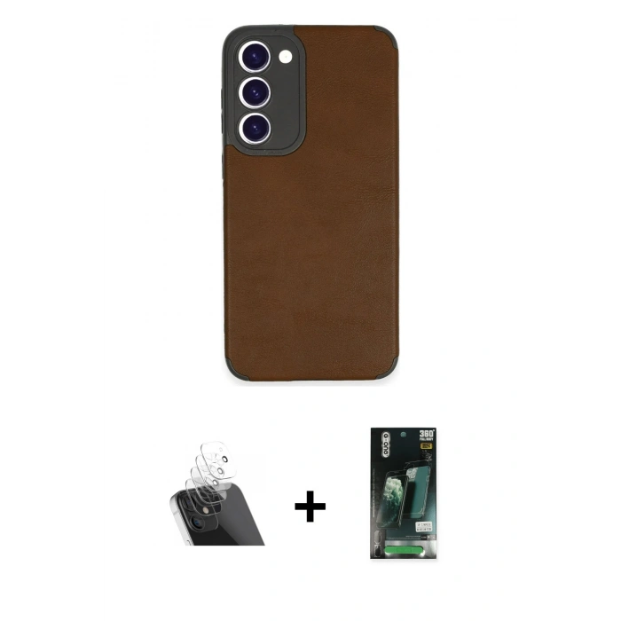 MARSİLYAN™- Galaxy S23 Plus Kılıf Doruk Asil Koleksiyonu - Siyah 360 Mat Full Body Arka Koruyucu + Kamera Lens Koruma Cam - SF