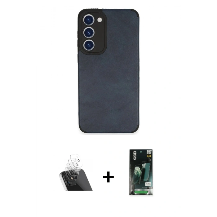 MARSİLYAN™- Galaxy S23 Plus Kılıf Doruk Asil Koleksiyonu - Siyah 360 Mat Full Body Arka Koruyucu + Kamera Lens Koruma Cam - SF