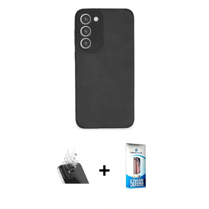 MARSİLYAN™- Galaxy S23 Plus Kılıf Doruk Asil Koleksiyonu - Siyah 5D Eko Cam Ekran Koruyucu + Kamera Lens Koruma Cam - SF