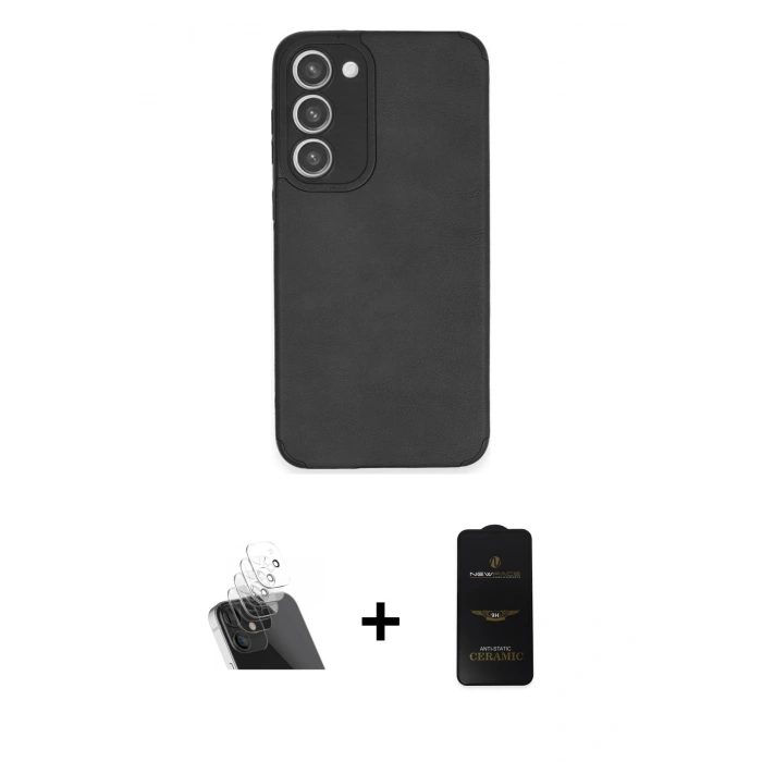 MARSİLYAN™- Galaxy S23 Plus Kılıf Doruk Asil Koleksiyonu - Siyah 6D Antistatik Mat Seramik Hayalet Nano Ekran Koruyucu + Kamera Lens Koruma Cam - SF