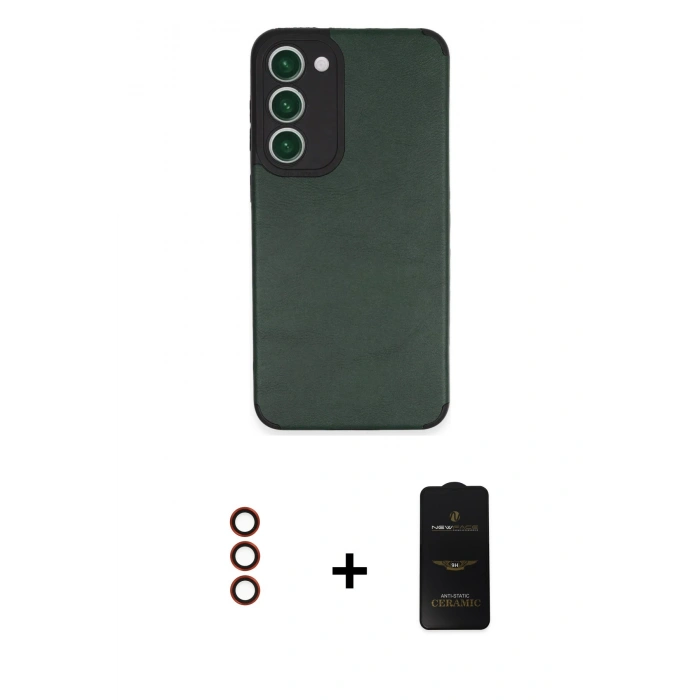 MARSİLYAN™- Galaxy S23 Plus Kılıf Doruk Asil Koleksiyonu - Siyah 6D Antistatik Mat Seramik Hayalet Nano Ekran Koruyucu + Metal Kamera Lens - KI