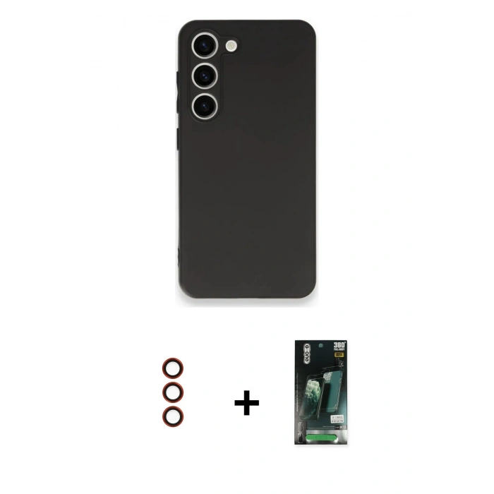 MARSİLYAN™- Galaxy S23 Plus Kılıf Kozmos Yansıma Özel Seri - Siyah 360 Mat Full Body Arka Koruyucu + Metal Kamera Lens - KI