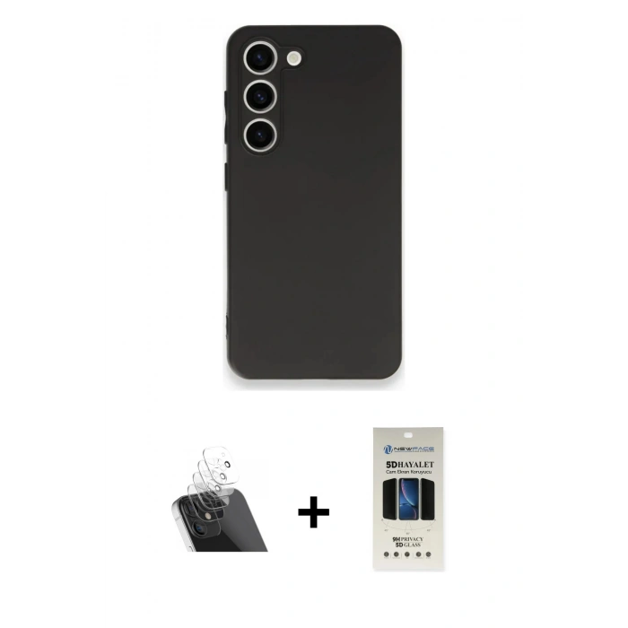 MARSİLYAN™- Galaxy S23 Plus Kılıf Kozmos Yansıma Özel Seri - Siyah 5D Hayalet Cam Ekran Koruyucu + Kamera Lens Koruma Cam - SF