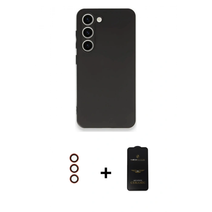 MARSİLYAN™- Galaxy S23 Plus Kılıf Kozmos Yansıma Özel Seri - Siyah 6D Antistatik Mat Seramik Hayalet Nano Ekran Koruyucu + Kırmızı Metal Kamera Lens