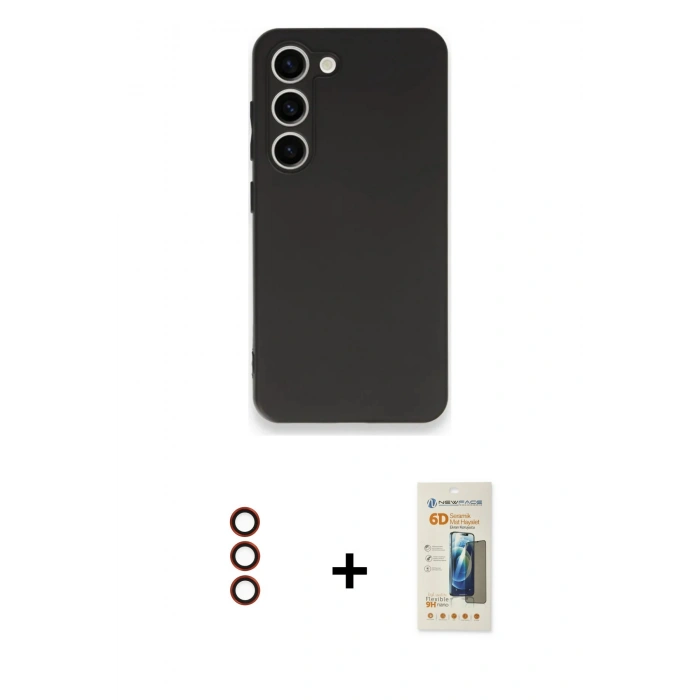 MARSİLYAN™- Galaxy S23 Plus Kılıf Kozmos Yansıma Özel Seri - Siyah 6D Mat Seramik Hayalet Nano Ekran Koruyucu + Metal Kamera Lens - KI