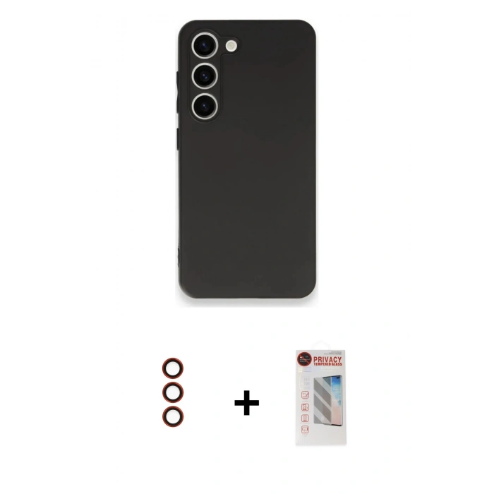 MARSİLYAN™- Galaxy S23 Plus Kılıf Kozmos Yansıma Özel Seri - Siyah Hayalet Edge Cam Ekran Koruyucu + Metal Kamera Lens - KI