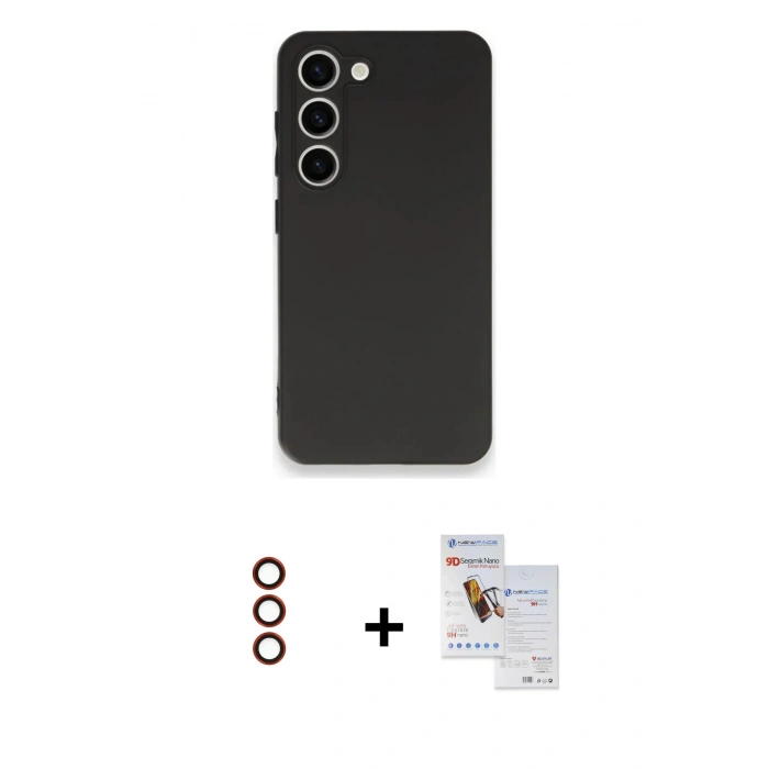 MARSİLYAN™- Galaxy S23 Plus Kılıf Kozmos Yansıma Özel Seri - Siyah Seramik Nano Ekran Koruyucu + Kırmızı Metal Kamera Lens