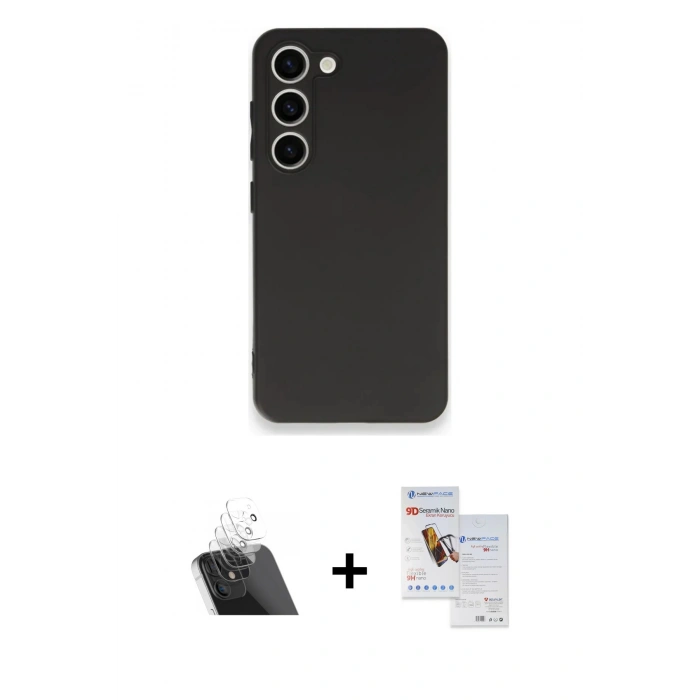MARSİLYAN™- Galaxy S23 Plus Kılıf Kozmos Yansıma Özel Seri - Siyah Seramik Nano Ekran Koruyucu + Şeffaf Kamera Lens Koruma Cam