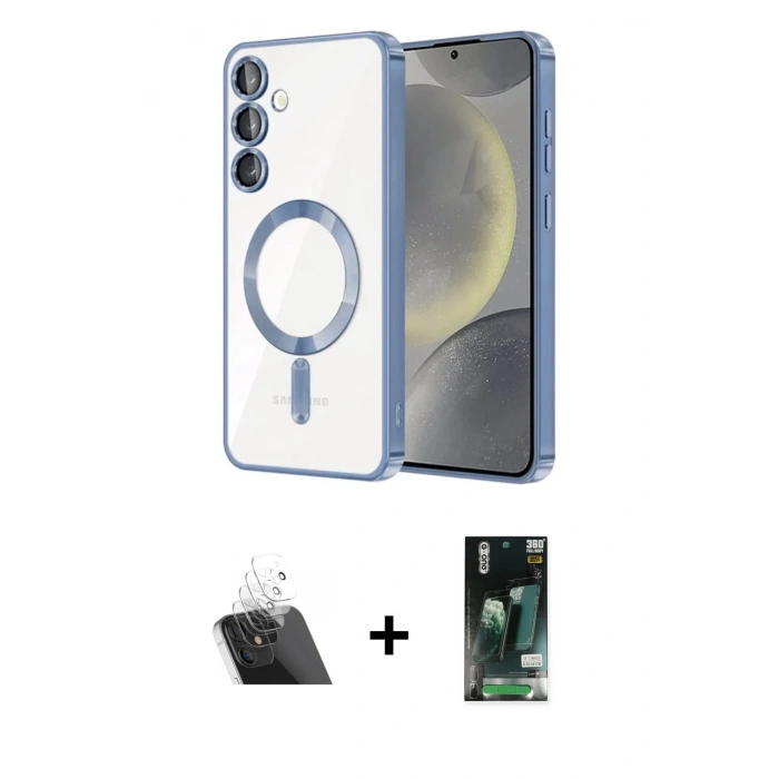 MARSİLYAN™- Galaxy S23 Plus Kılıf Nova Işık Özel Seri - Şeffaf 360 Full Body Arka Koruyucu + Kamera Lens Koruma Cam - SF