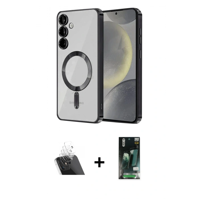 MARSİLYAN™- Galaxy S23 Plus Kılıf Nova Işık Özel Seri - Şeffaf 360 Full Body Arka Koruyucu + Kamera Lens Koruma Cam - SF