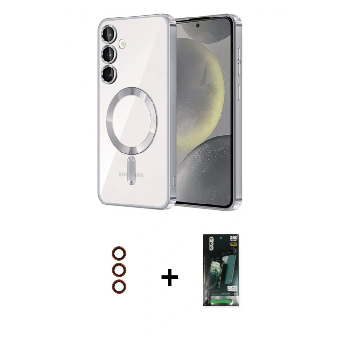 MARSİLYAN™- Galaxy S23 Plus Kılıf Nova Işık Özel Seri - Şeffaf 360 Full Body Arka Koruyucu + Metal Kamera Lens - KI