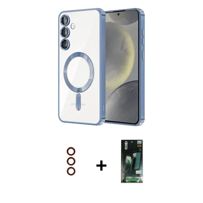 MARSİLYAN™- Galaxy S23 Plus Kılıf Nova Işık Özel Seri - Şeffaf 360 Full Body Arka Koruyucu + Metal Kamera Lens - KI