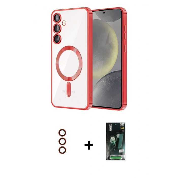MARSİLYAN™- Galaxy S23 Plus Kılıf Nova Işık Özel Seri - Şeffaf 360 Full Body Arka Koruyucu + Metal Kamera Lens - KI