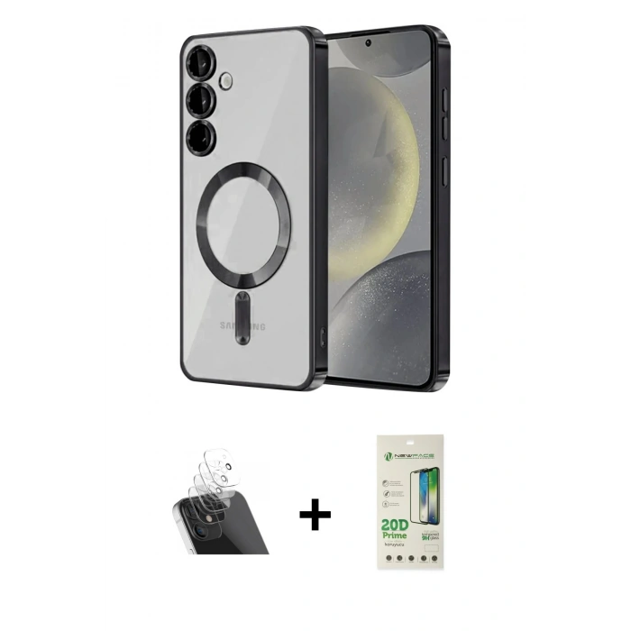 MARSİLYAN™- Galaxy S23 Plus Kılıf Nova Işık Özel Seri - Siyah 20D Premium Cam Ekran Koruyucu + Kamera Lens Koruma Cam - SF