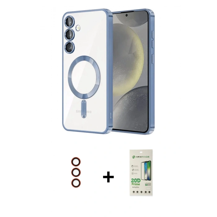 MARSİLYAN™- Galaxy S23 Plus Kılıf Nova Işık Özel Seri - Siyah 20D Premium Cam Ekran Koruyucu + Kırmızı Metal Kamera Lens