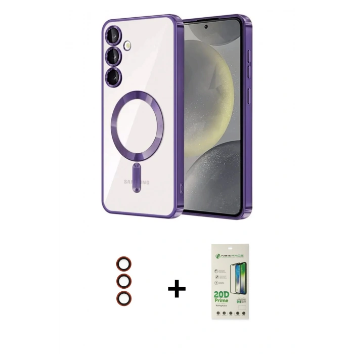 MARSİLYAN™- Galaxy S23 Plus Kılıf Nova Işık Özel Seri - Siyah 20D Premium Cam Ekran Koruyucu + Kırmızı Metal Kamera Lens